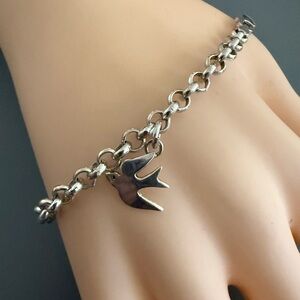 Estate Charm Bracelet Sterling Silver Dove Heart Charm